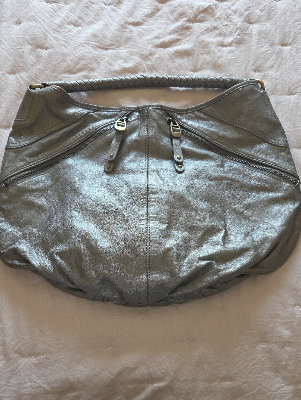 Banana Republic Metallic Gray Braided-Handle Shoulder Bag